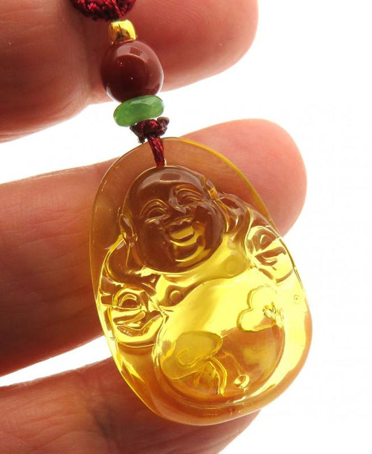 Amber Carved Buddha Pendant 03