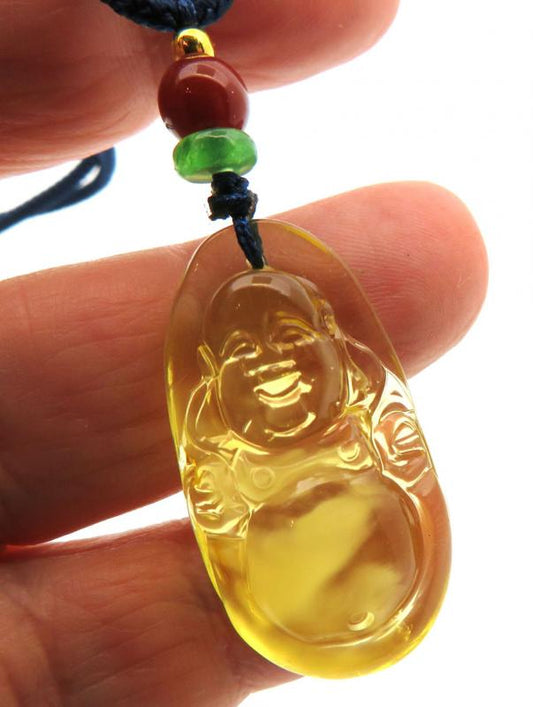 Amber Carved Buddha Pendant 04