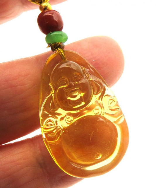 Amber Carved Buddha Pendant 06