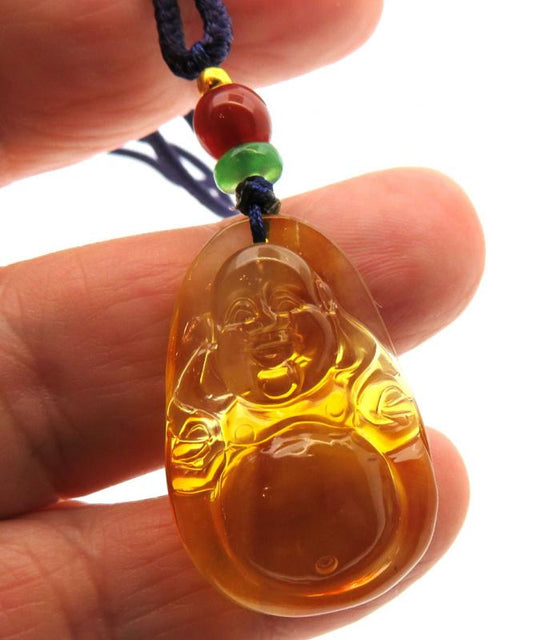 Amber Carved Buddha Pendant 09