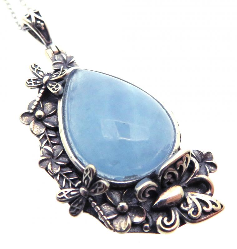 Aquamarine Sterling Silver Pendant with Chain 02