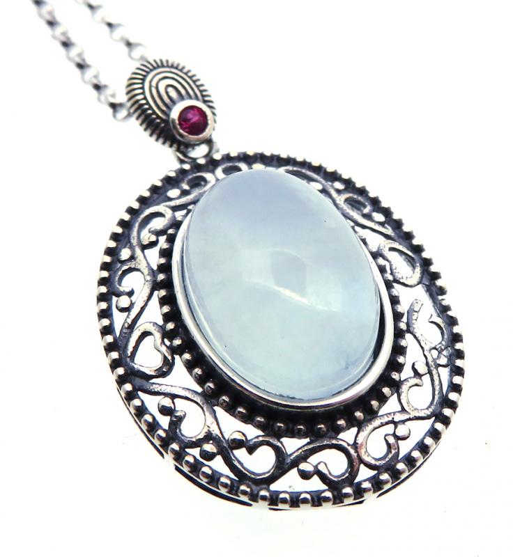 Aquamarine and Garnet Sterling Silver Pendant with Chain 06