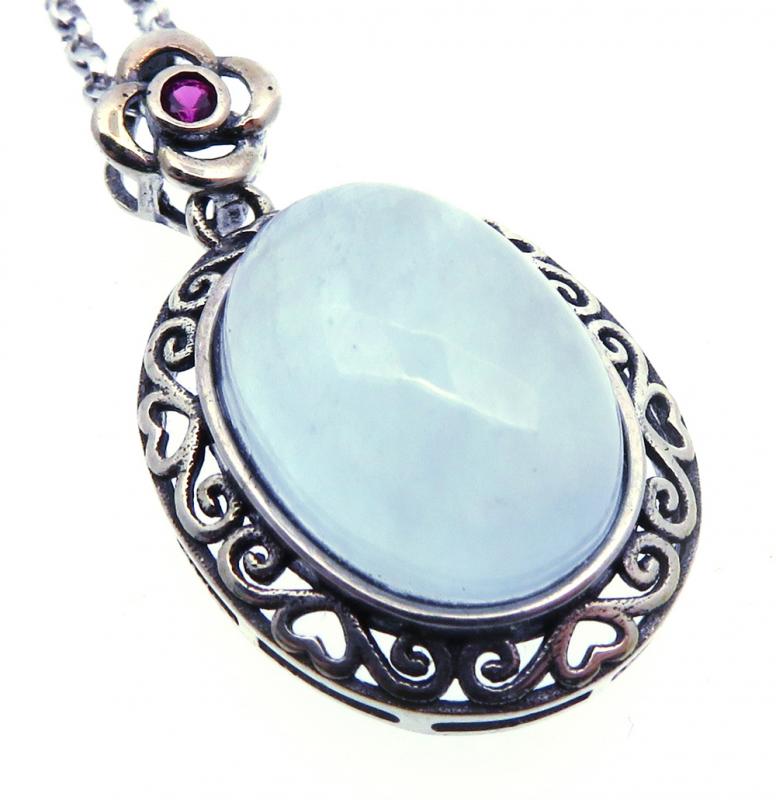 Aquamarine and Garnet Sterling Silver Pendant with Chain 07