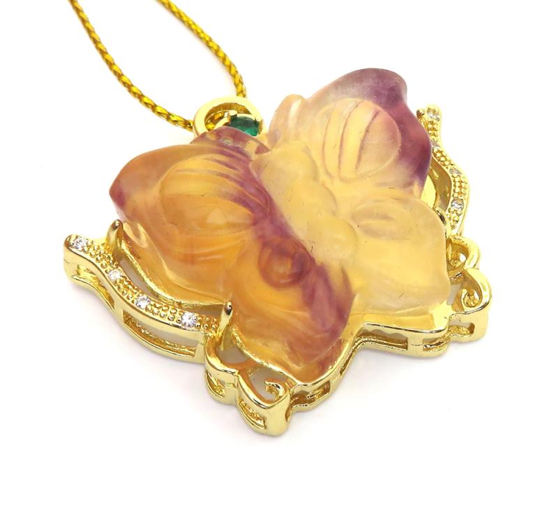 Fluorite Gemstone Carved Butterfly Pendant