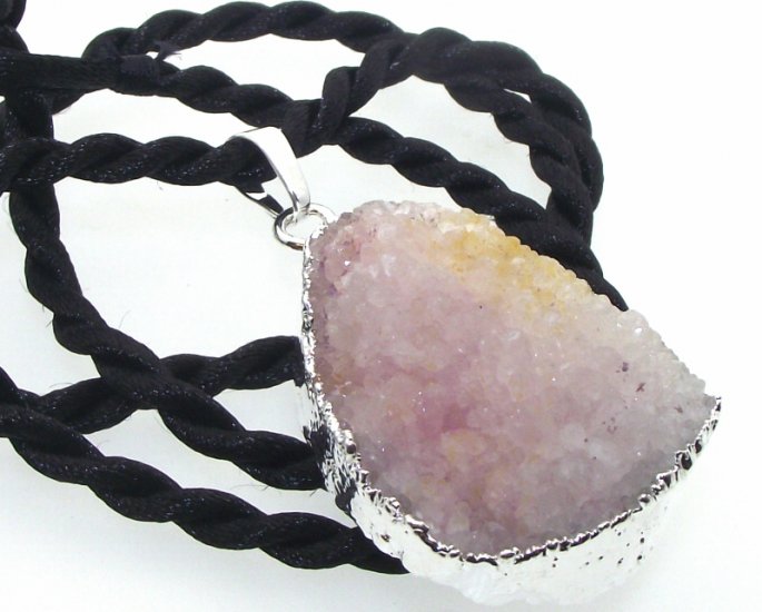 Druzy Pink Quartz Crystal Electroplated Pendant Design 04