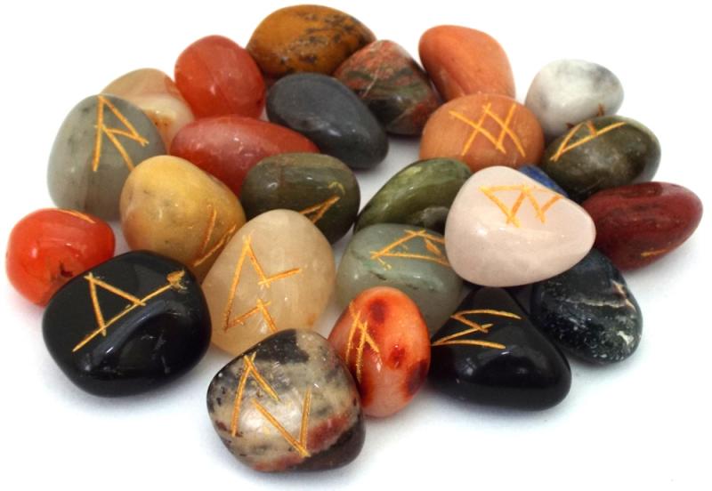 Mixed Agate Etched Gemstone Elder Futhark Rune Set with Booklet