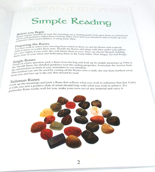 Small Angelite Etched Gemstone Elder Futhark Rune Set with Booklet