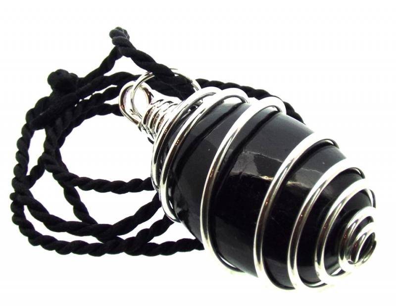 Black Tourmaline Tumbled Gemstone Spiral Pendant