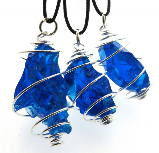 Sapphire Blue Monatomic Andara Spiral Pendant