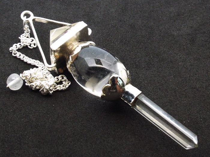 Shiva Shaped Clear Quartz Pyramid and Point Ornate Pendulum