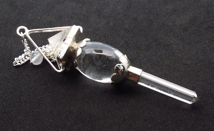 Shiva Shaped Clear Quartz Pyramid and Point Ornate Pendulum