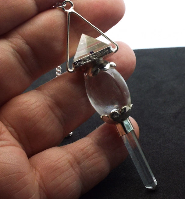 Shiva Shaped Clear Quartz Pyramid and Point Ornate Pendulum