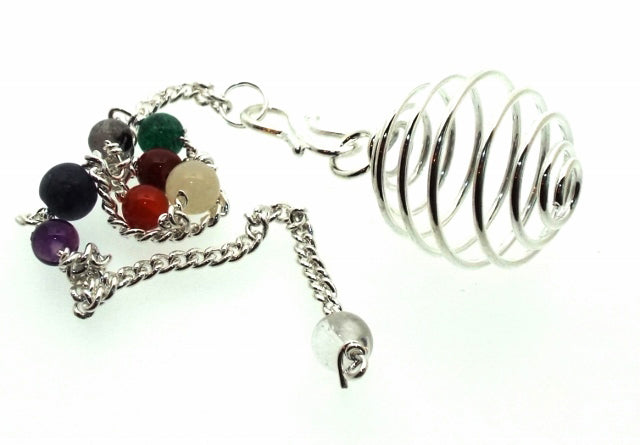 Silver Spiral Cage Pendulum Dowser with Chakra Chain