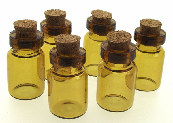6x Amber Fillable Empty Glass Witch Charm Bottles