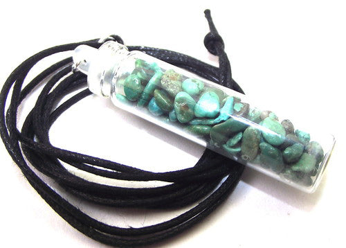 Turquoise Gemstone Crystal Glass Bottle Pendant