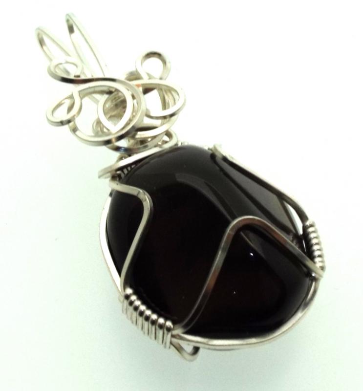 Apache Tear Gemstone Silver Plated Wire Wrapped Pendant 03