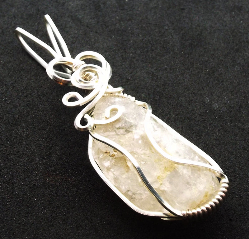 Raw Topaz Gemstone Silver Plated Wire Wrapped Pendant 05