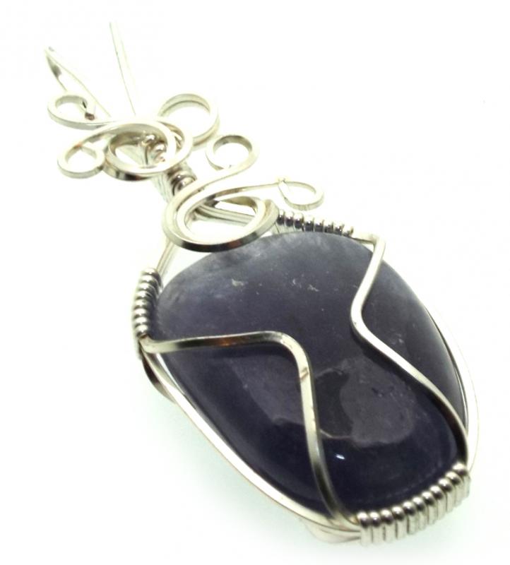 Iolite Gemstone Silver Plated Wire Wrapped Pendant 15
