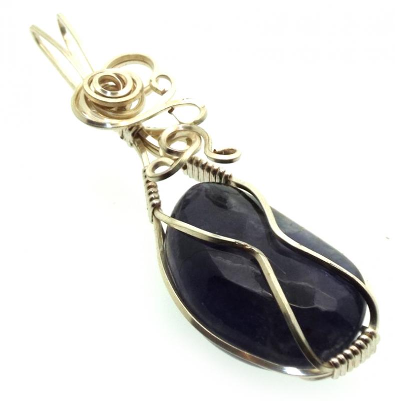 Iolite Gemstone Silver Plated Wire Wrapped Pendant 19