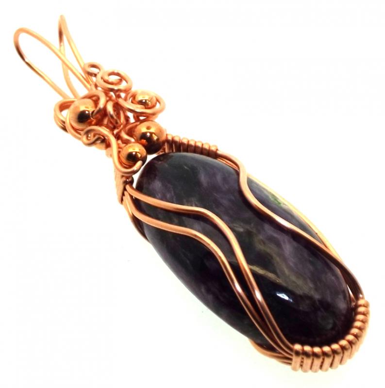 Charoite Gemstone Copper Wire Wrapped Pendant 05