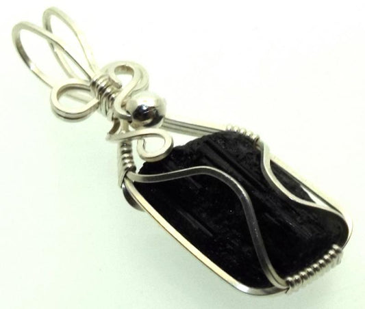 Black Tourmaline Sterling Silver Wire Wrapped Pendant 02