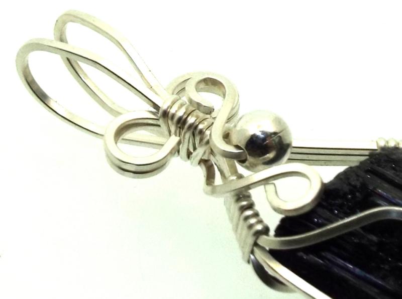 Black Tourmaline Sterling Silver Wire Wrapped Pendant 02