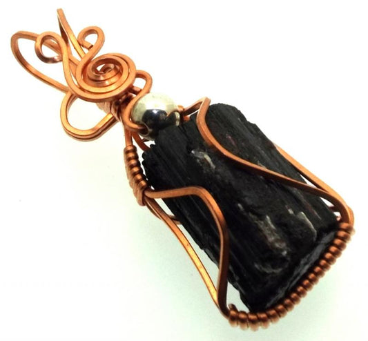 Black Tourmaline Copper Wire Wrapped Pendant 06