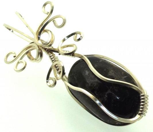 Dravite Brown Tourmaline Silver Filled Wire Wrapped Pendant 01