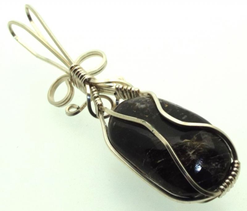 Dravite Brown Tourmaline Silver Filled Wire Wrapped Pendant 04