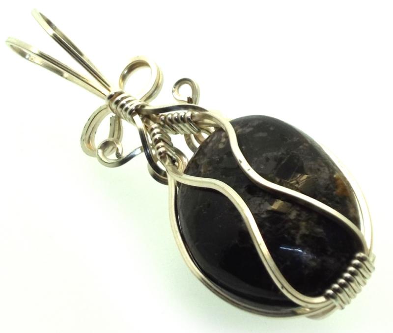 Dravite Brown Tourmaline Silver Filled Wire Wrapped Pendant 06