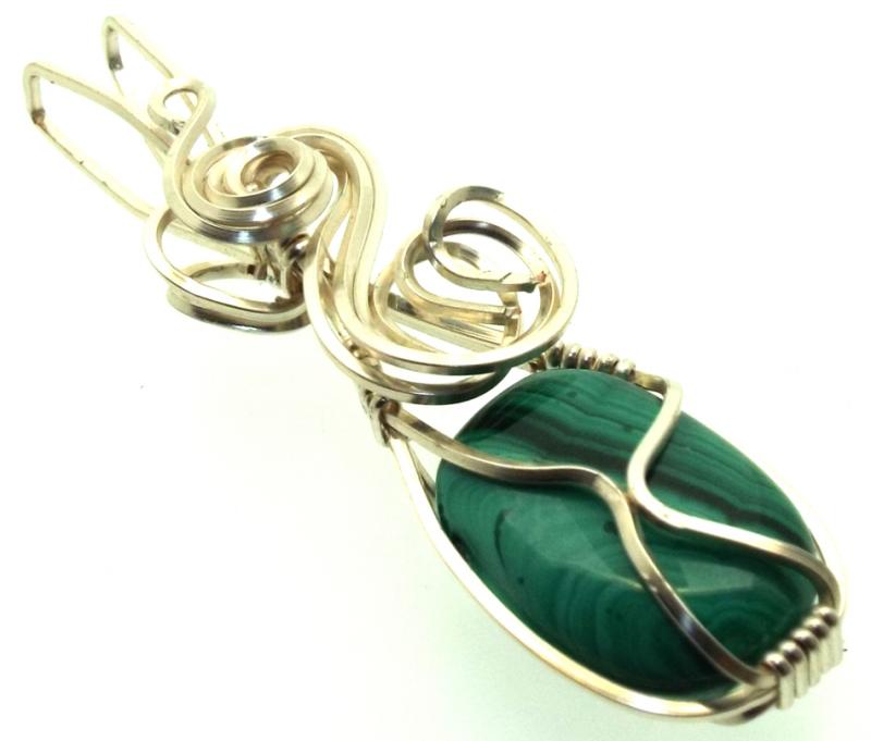 Malachite Silver Filled Wire Wrapped Pendant 02