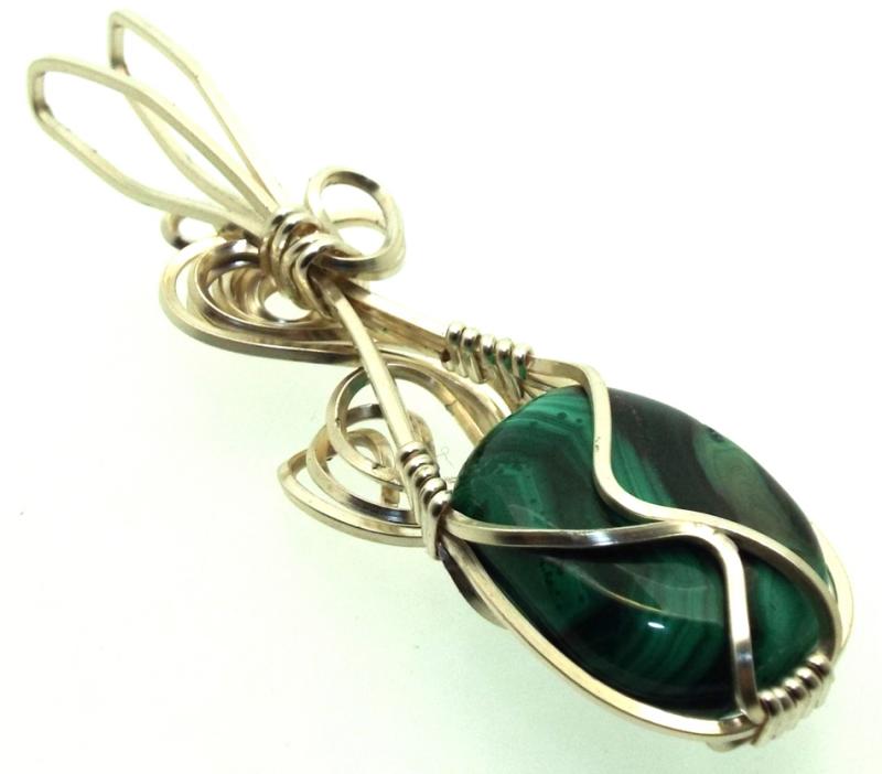 Malachite Silver Filled Wire Wrapped Pendant 02