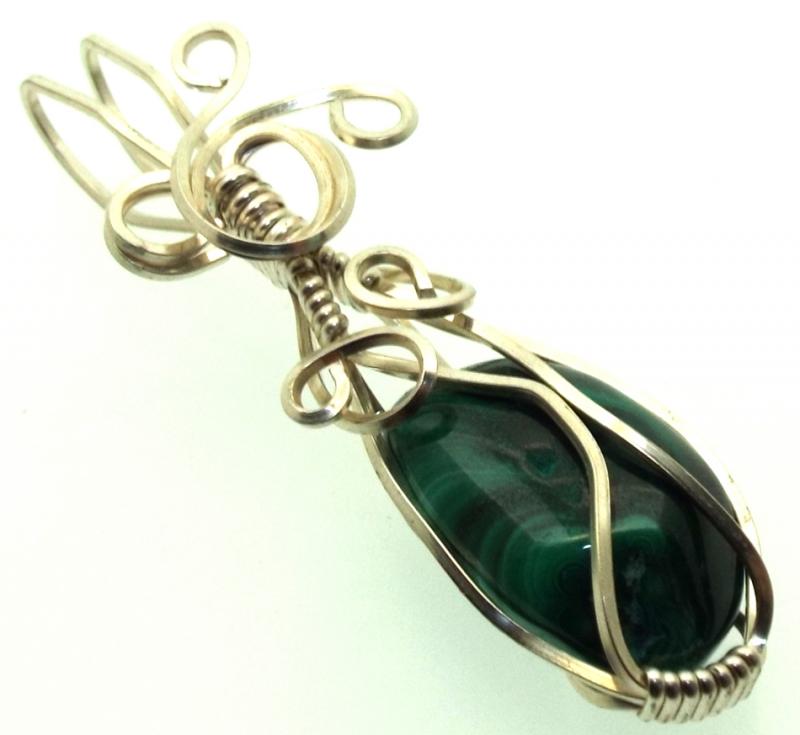 Malachite Silver Filled Wire Wrapped Pendant 03