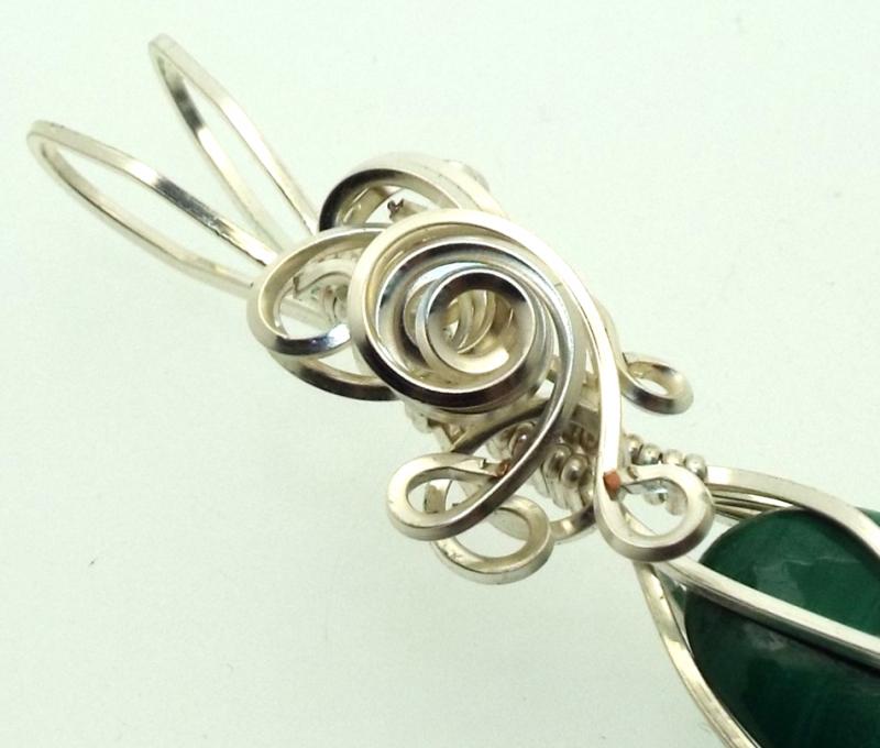 Malachite Silver Filled Wire Wrapped Pendant 05