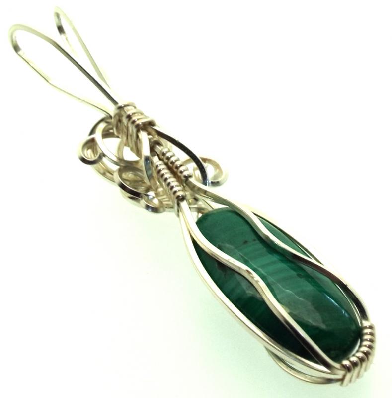 Malachite Silver Filled Wire Wrapped Pendant 05