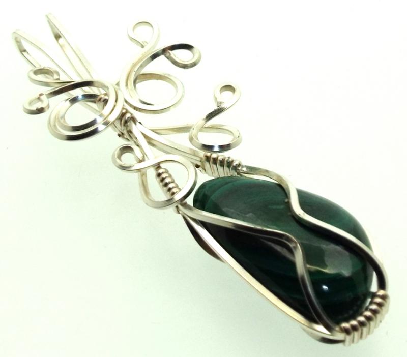 Malachite Silver Filled Wire Wrapped Pendant 08