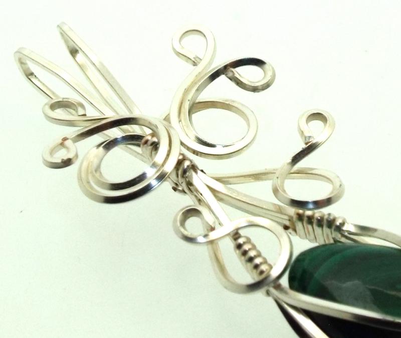 Malachite Silver Filled Wire Wrapped Pendant 08