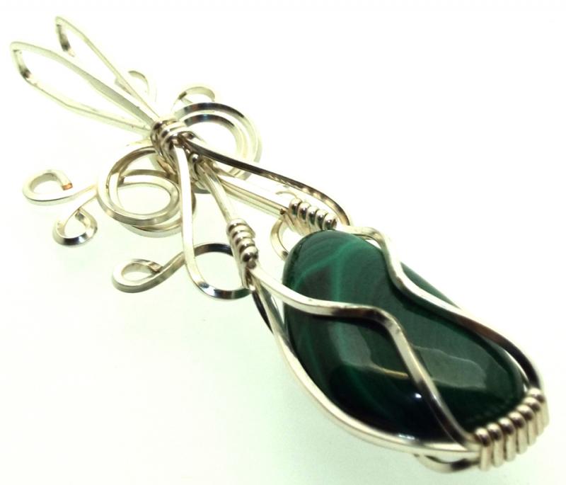 Malachite Silver Filled Wire Wrapped Pendant 08