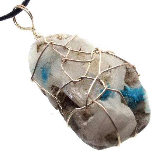 Cavansite Silver Plated Wire Wrapped Pendant 05