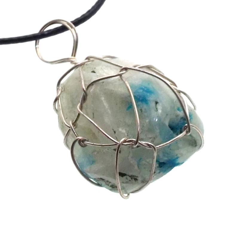 Cavansite Silver Plated Wire Wrapped Pendant 06
