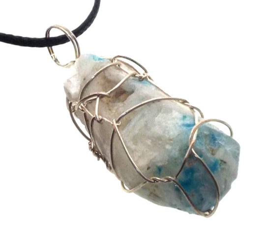 Cavansite Silver Plated Wire Wrapped Pendant 07