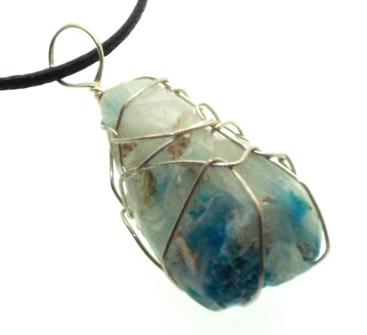 Cavansite Silver Plated Wire Wrapped Pendant 08