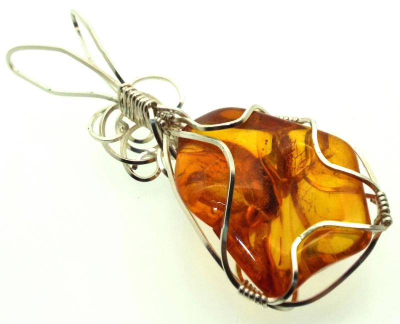 Baltic Amber Sterling Silver Wire Wrapped Pendant 01