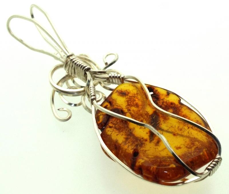 Baltic Amber Sterling Silver Wire Wrapped Pendant 02