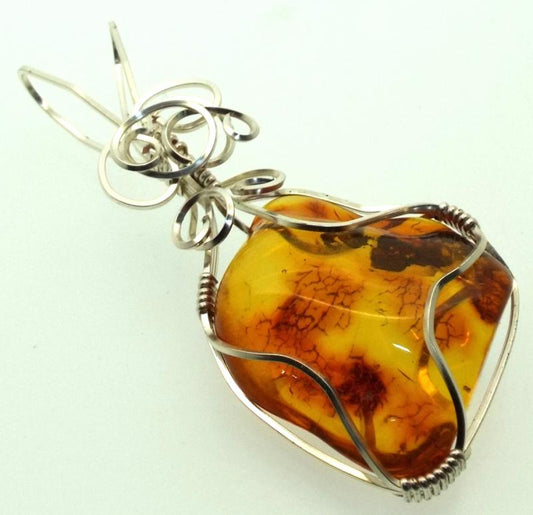 Baltic Amber Sterling Silver Wire Wrapped Pendant 03