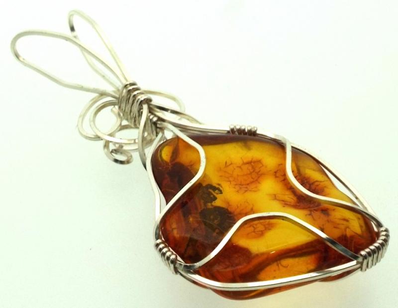 Baltic Amber Sterling Silver Wire Wrapped Pendant 03