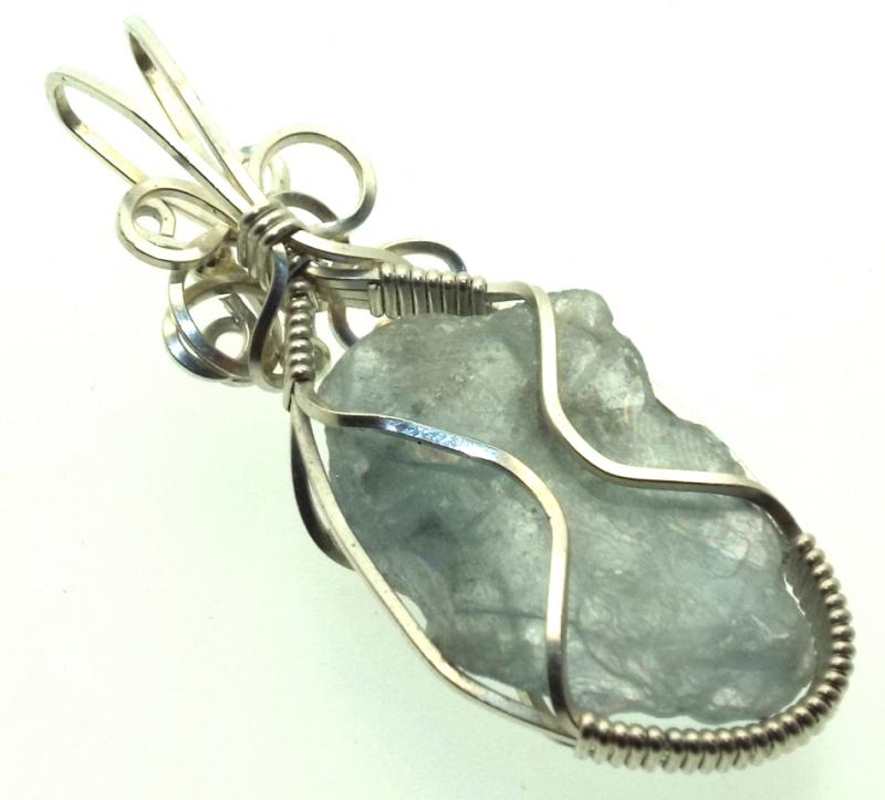 Celestite Gemstone Sterling Silver Wire Wrapped Pendant 04