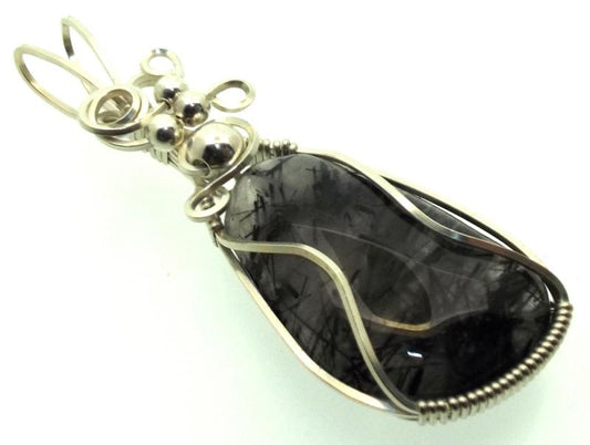Tourmalated Quartz Sterling Silver Wire Wrapped Pendant 01