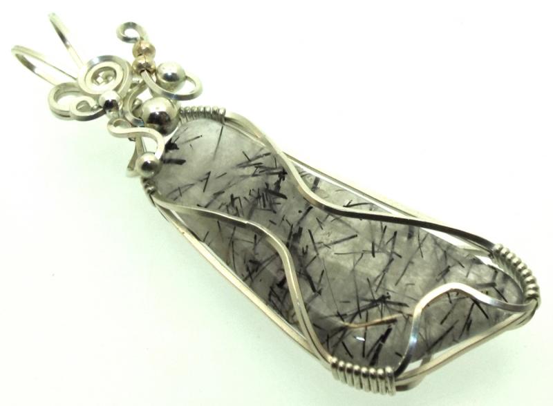 Tourmalated Quartz Sterling Silver Wire Wrapped Pendant 03