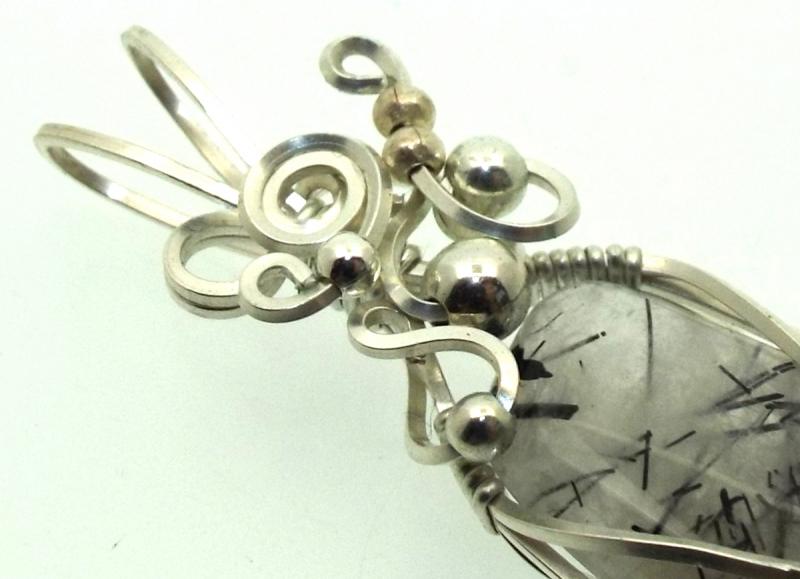 Tourmalated Quartz Sterling Silver Wire Wrapped Pendant 03